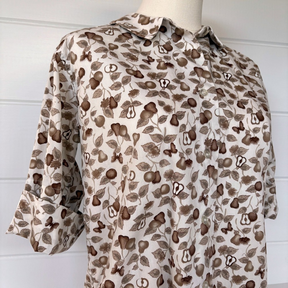Vtg 1950s Shapely Cotton RollUp Sleeve Collared Harvest Fall Autumn Thanksgiving - Picture 4 of 11